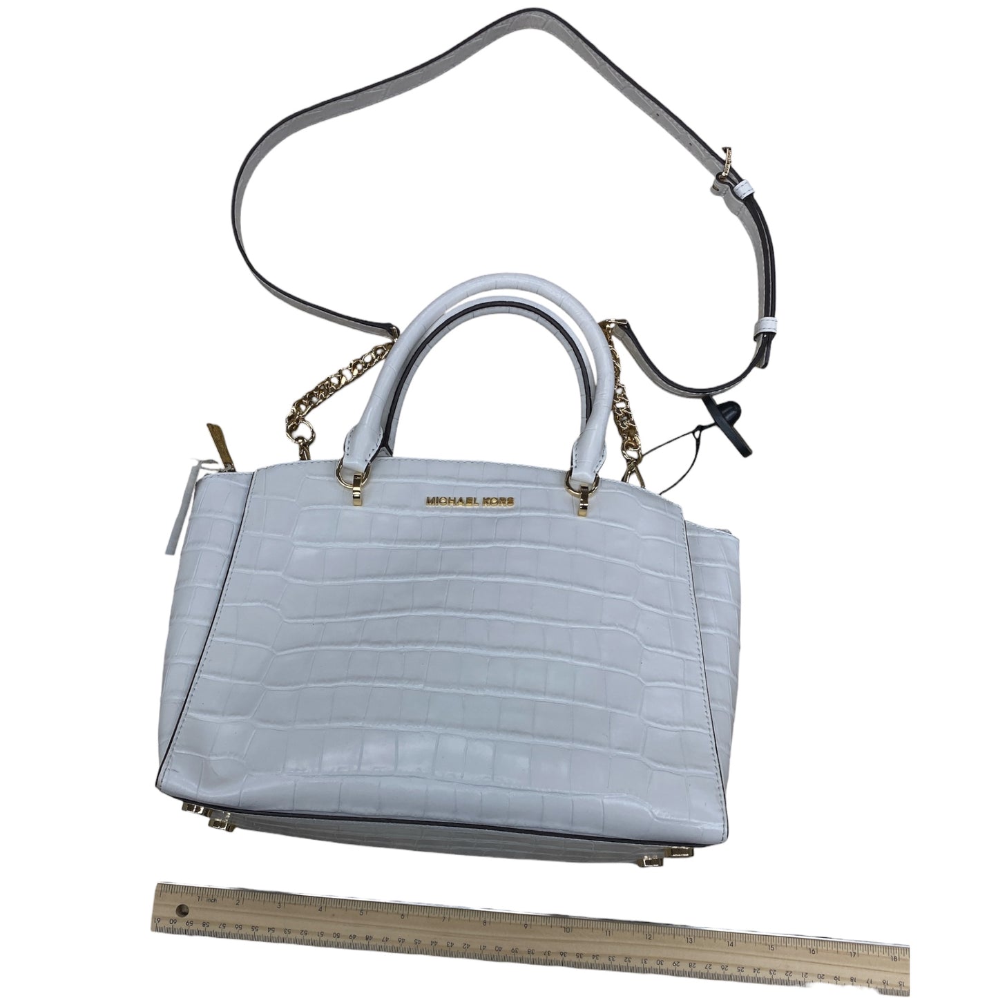 Handbag Designer By Michael Kors In White, Size:Medium
