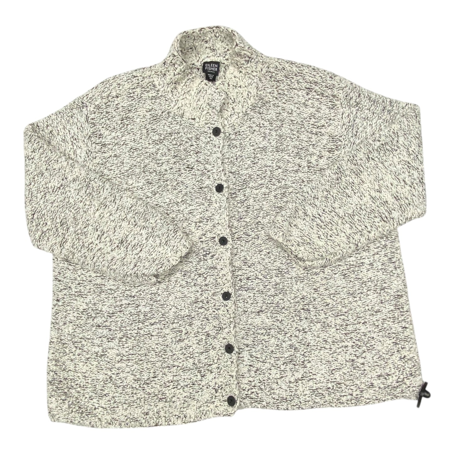 Sweater Cardigan Designer By Eileen Fisher In Grey & White, Size:3X