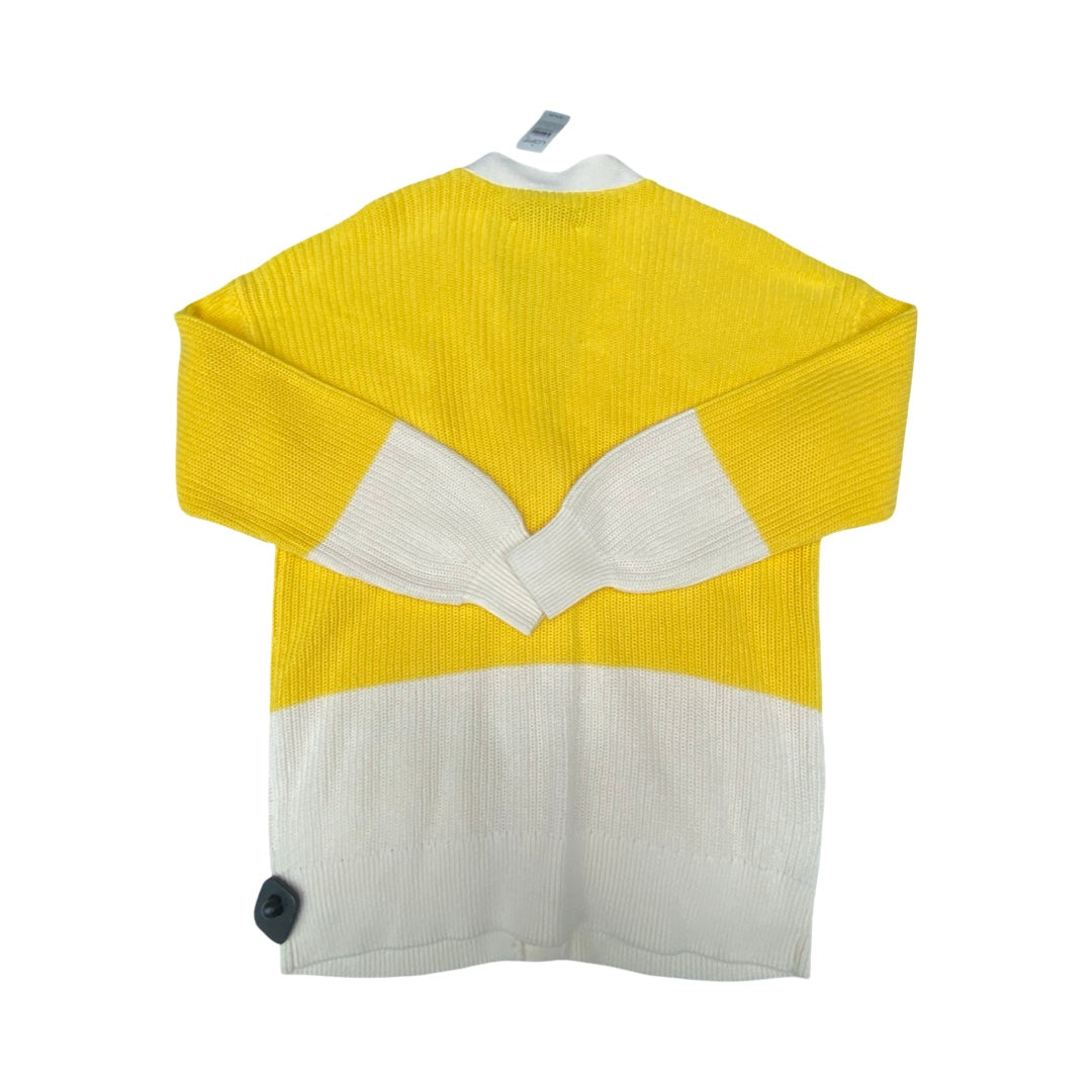 Sweater Cardigan By Loft In Cream & Yellow, Size:L