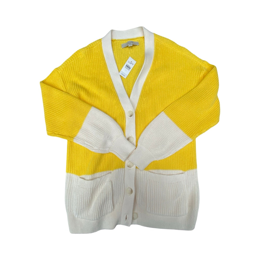 Sweater Cardigan By Loft In Cream & Yellow, Size:L