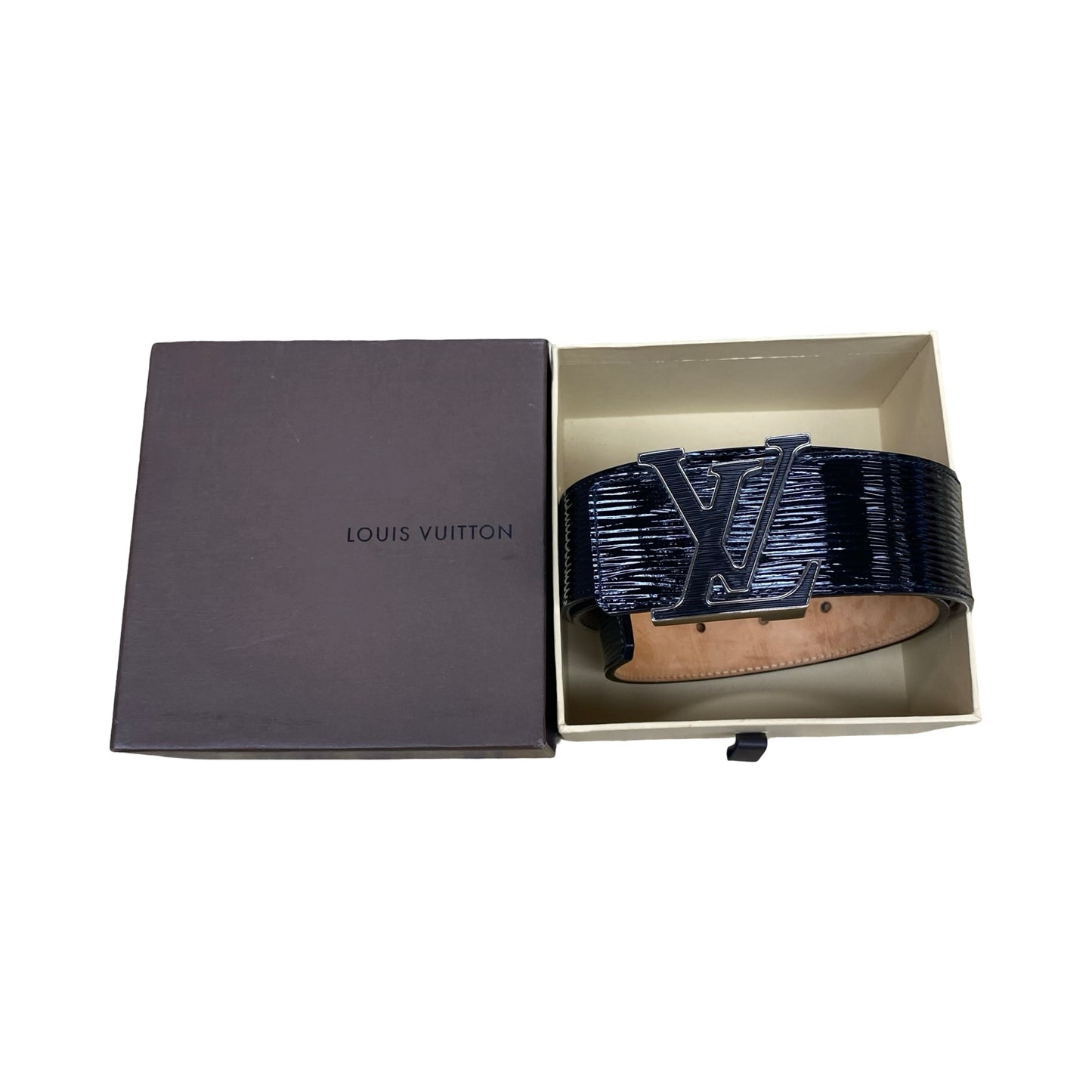 Belt Luxury Designer By Louis Vuitton In Black (LV EPI ELECTRIC 40MM BELT) Size: 95