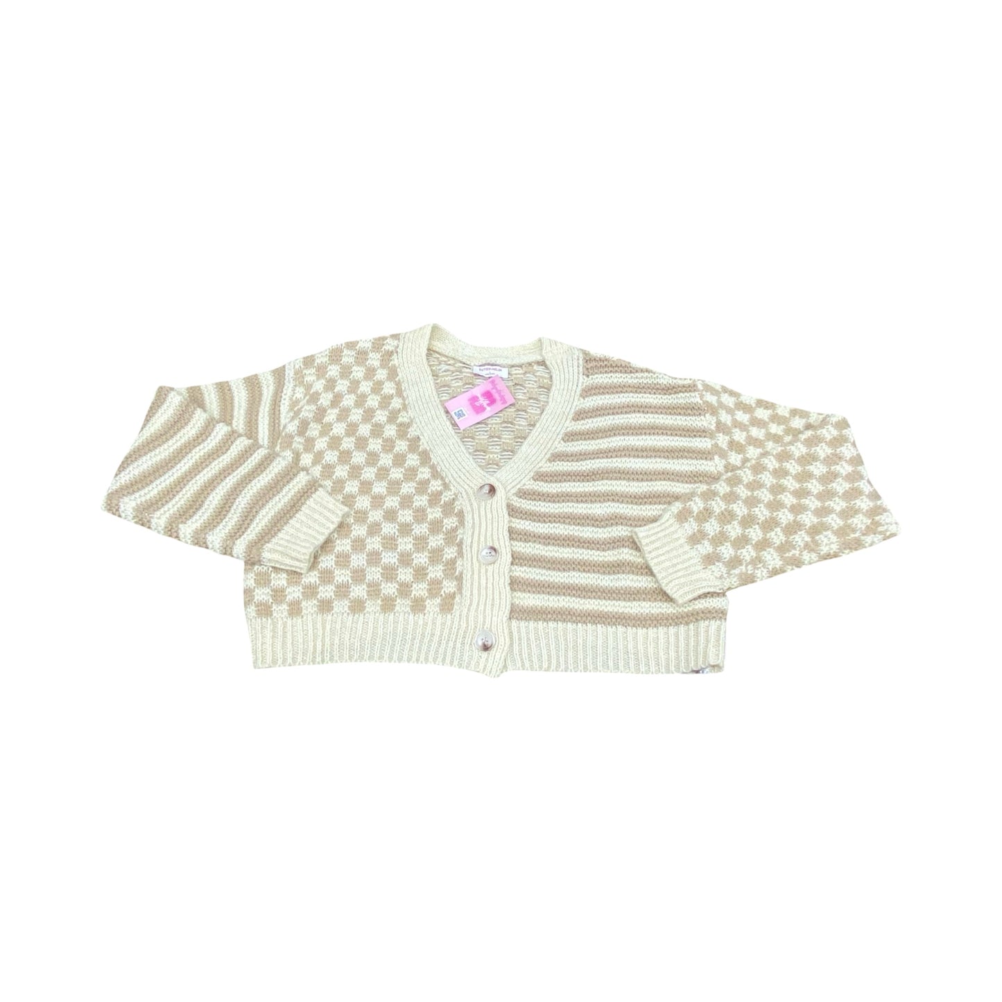 Sweater Cardigan By Butter Melon In Brown & Cream, Size:L