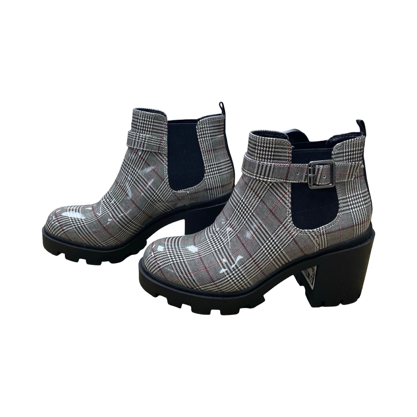 Boots Ankle Heels By Mix No 6 In Plaid Pattern, Size:6.5