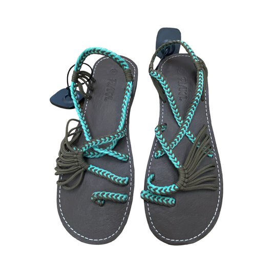 Sandals Flats By Plaka In Blue & Brown, Size:10