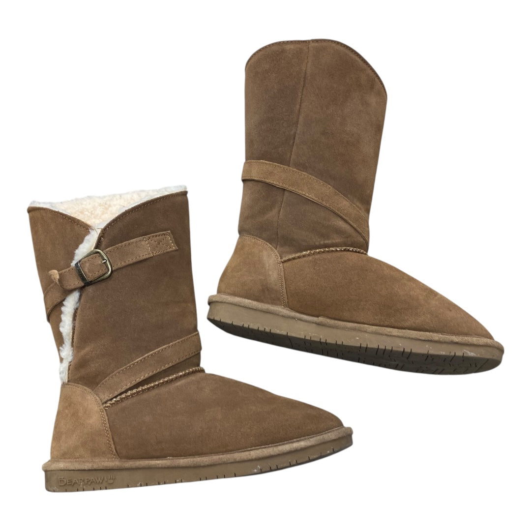 Boots Mid-Calf Flats By Bearpaw In Brown, Size:9