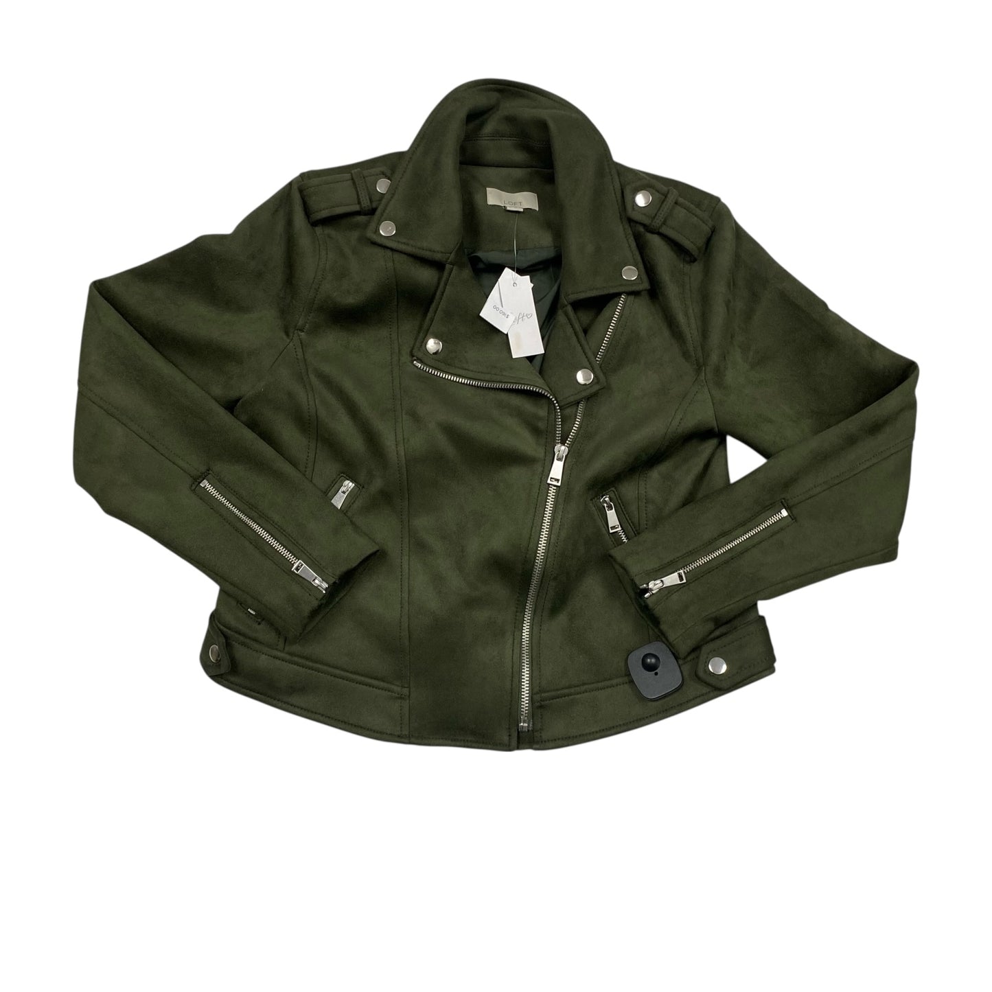 Jacket Moto Leather By Loft In Green, Size:S