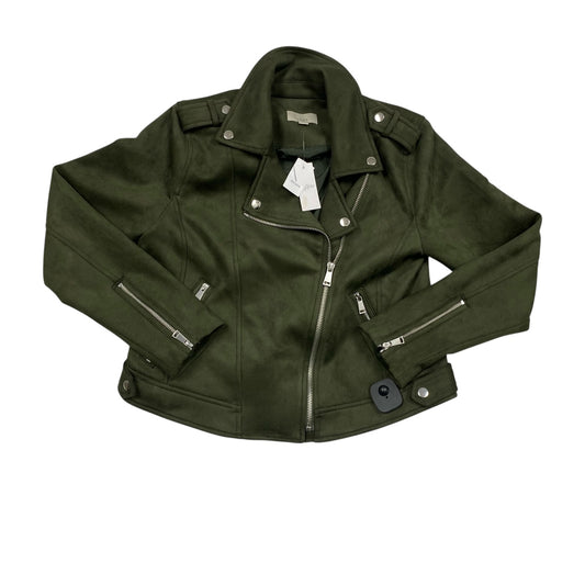 Jacket Moto Leather By Loft In Green, Size:S
