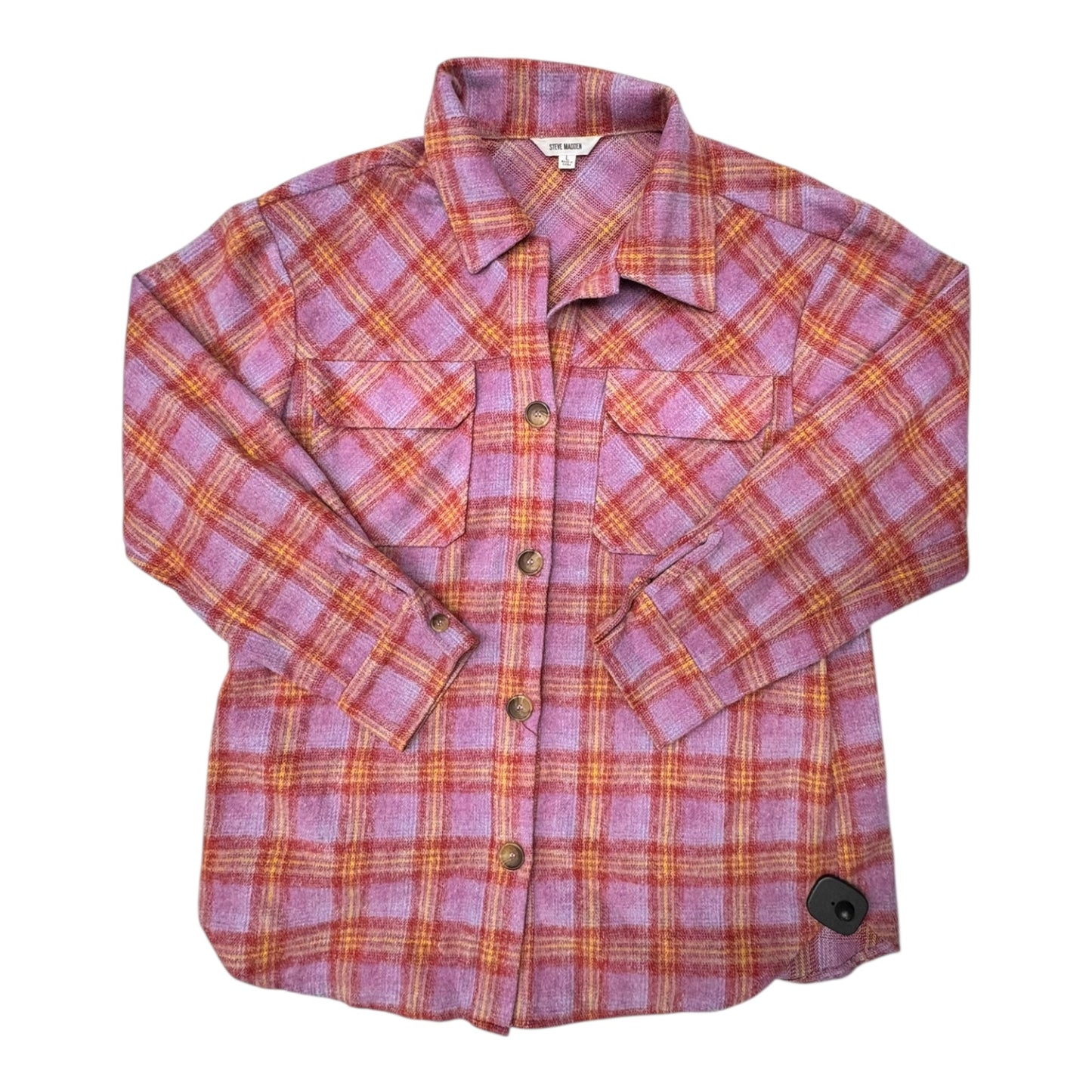 Jacket Shirt By Steve Madden In Plaid Pattern, Size:L