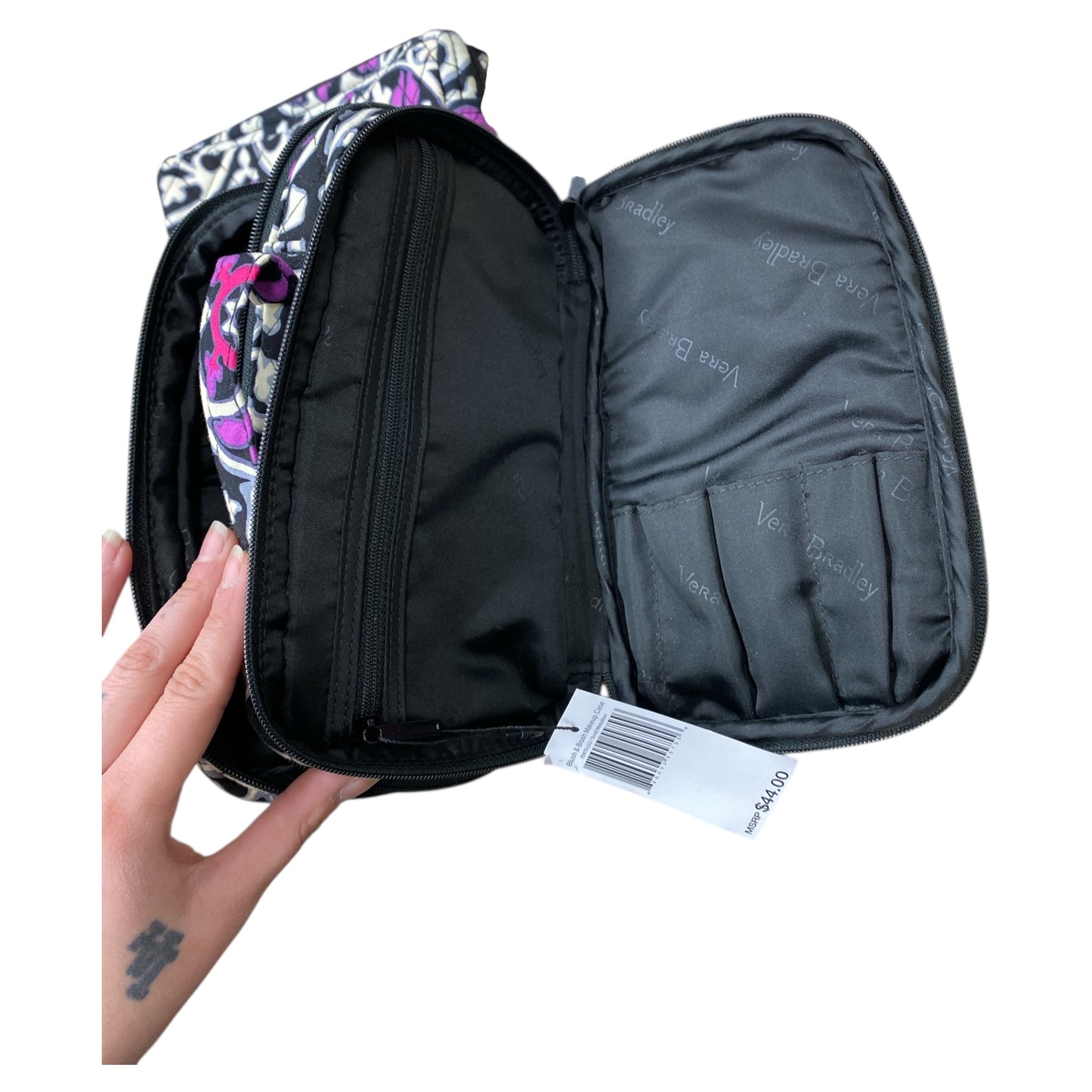 Makeup Bag By Vera Bradley In Purple & White, Size:Large