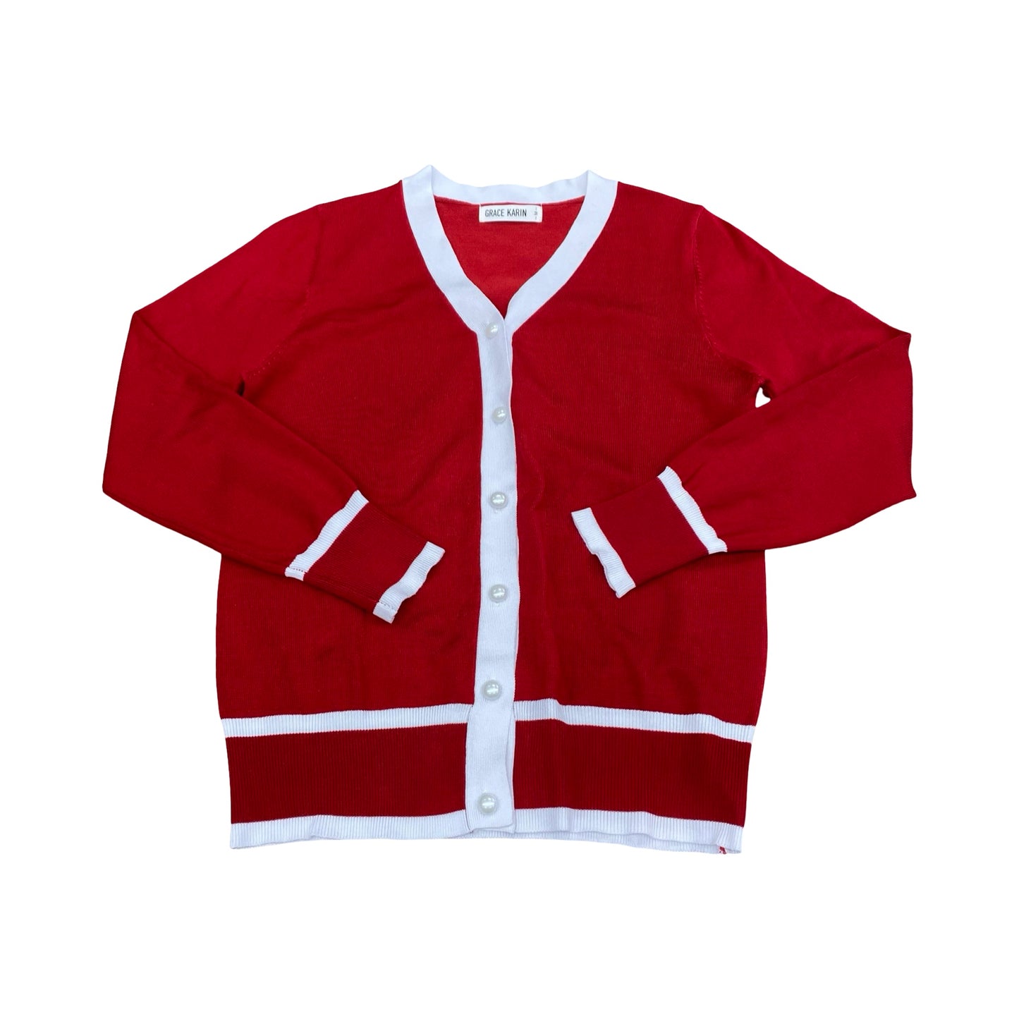 Sweater Cardigan By Grace Karin In Red & White, Size:M