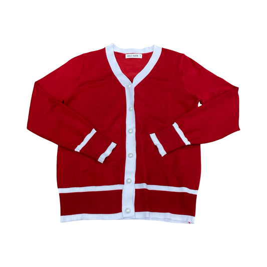 Sweater Cardigan By Grace Karin In Red & White, Size:M