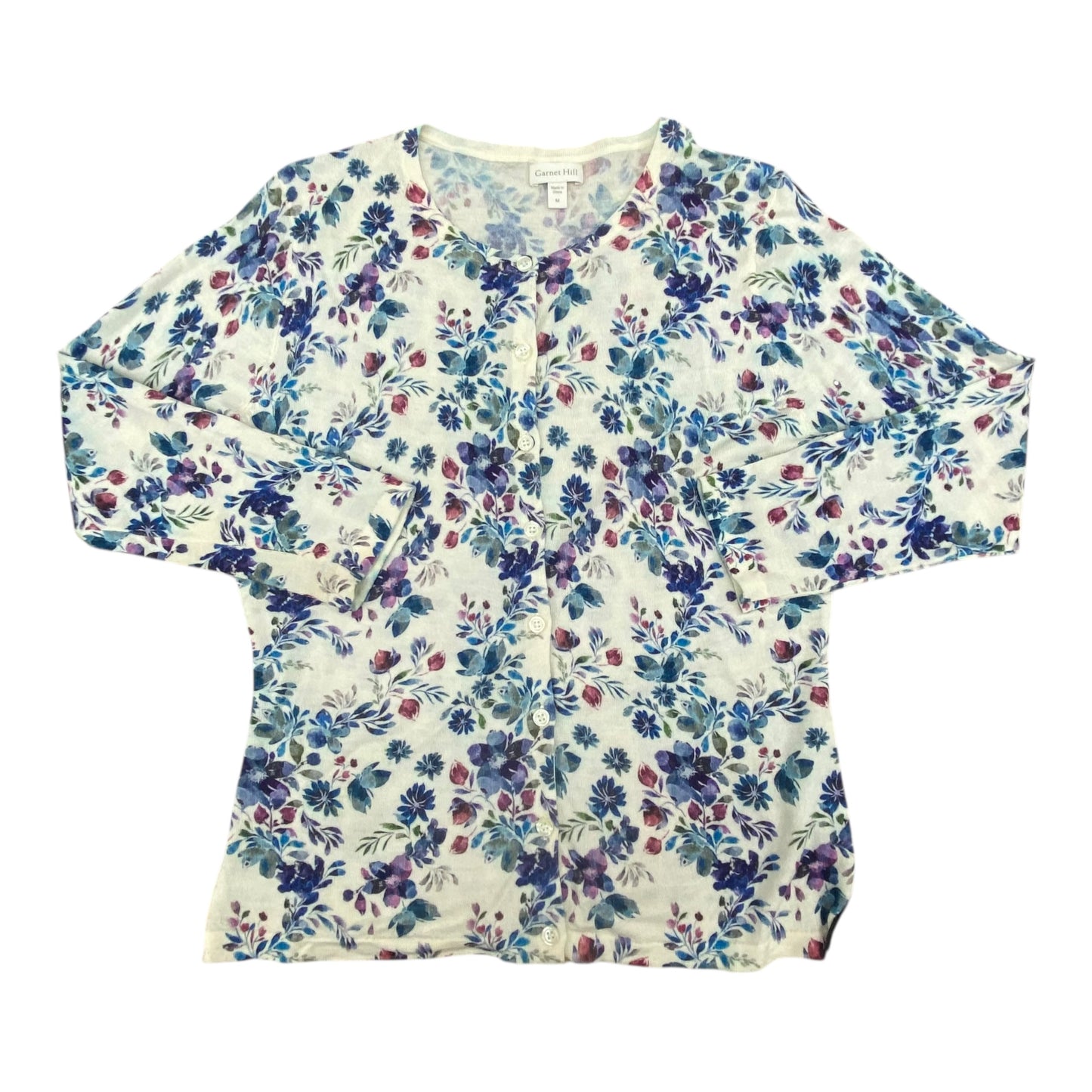 Sweater Cardigan By Garnet Hill In Floral Print, Size:M