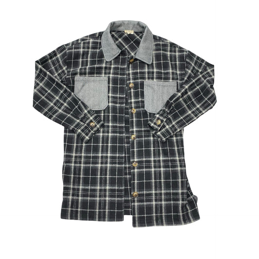 Jacket Shirt By Hem & Thread In Plaid Pattern, Size:M
