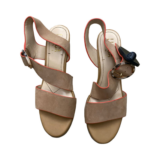 Sandals Heels Block By Cmc In Brown & Orange, Size:7