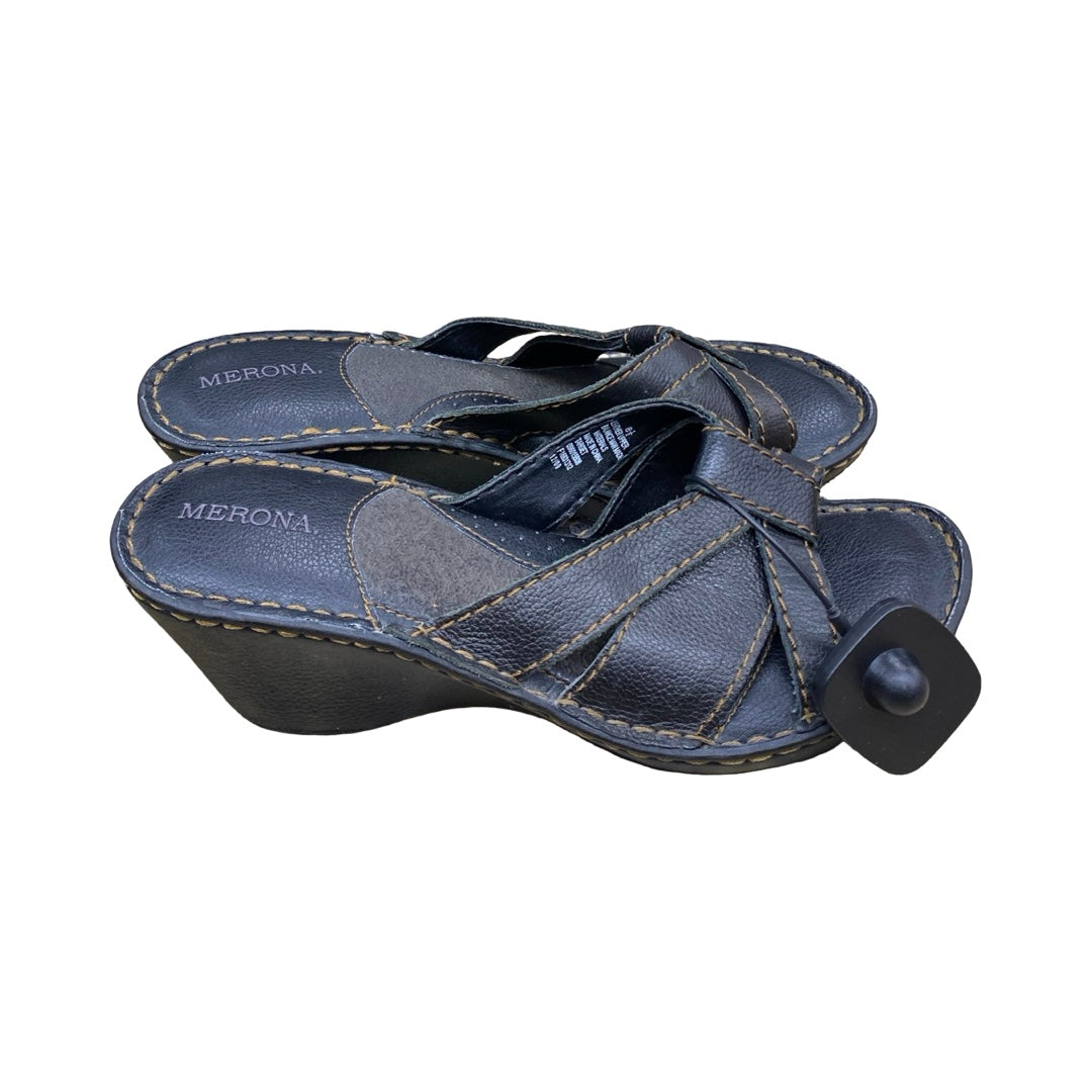 Sandals Heels Wedge By Merona In Black, Size:8.5