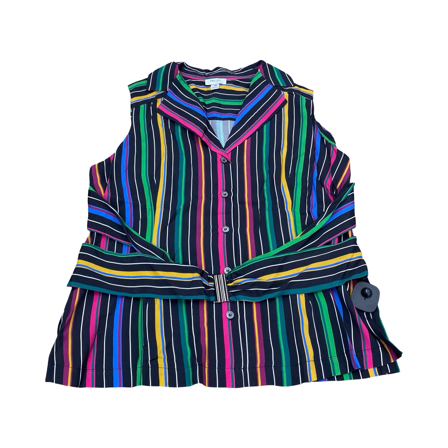 Top Sleeveless By Per Se In Striped Pattern, Size:14