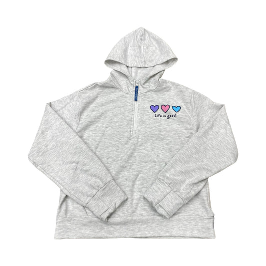 Athletic Sweatshirt Hoodie By Life Is Good In Grey, Size:M