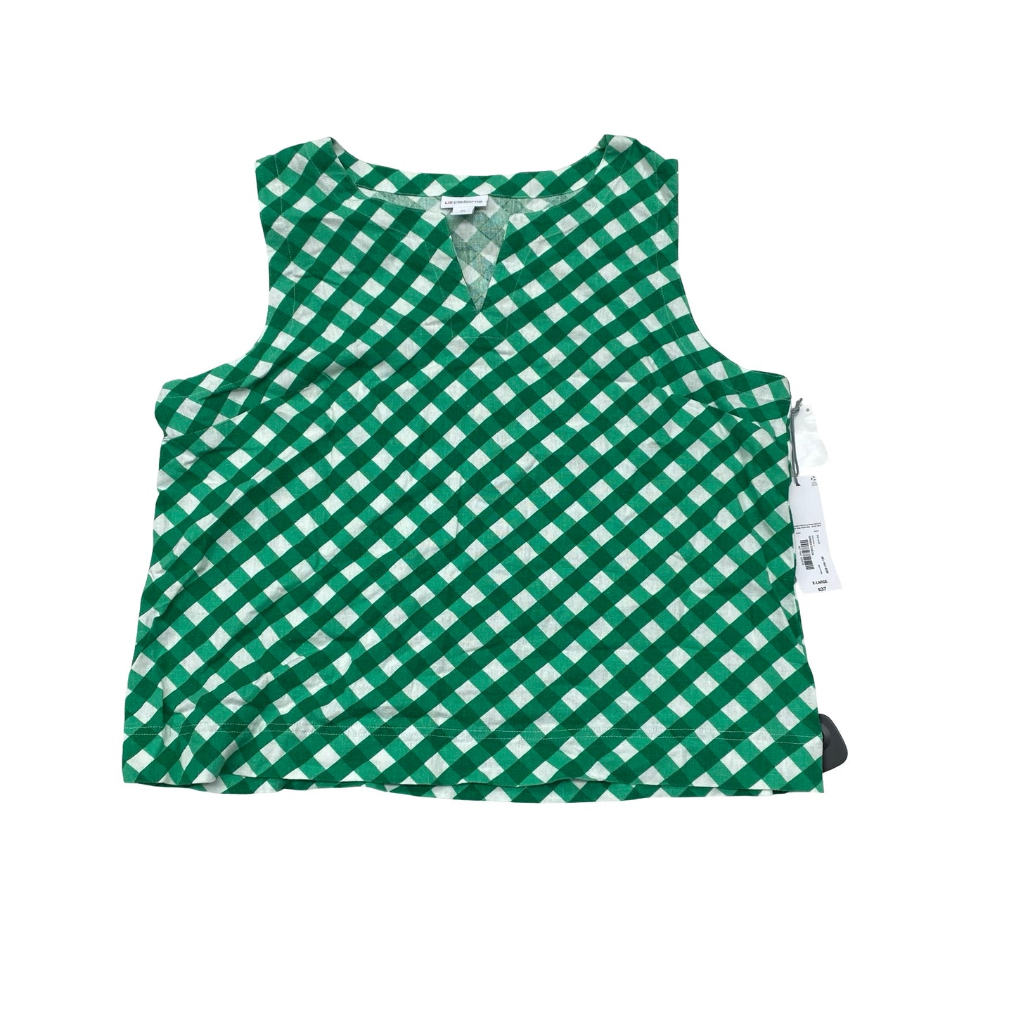 Top Sleeveless By Liz Claiborne In Green & White, Size:Xl