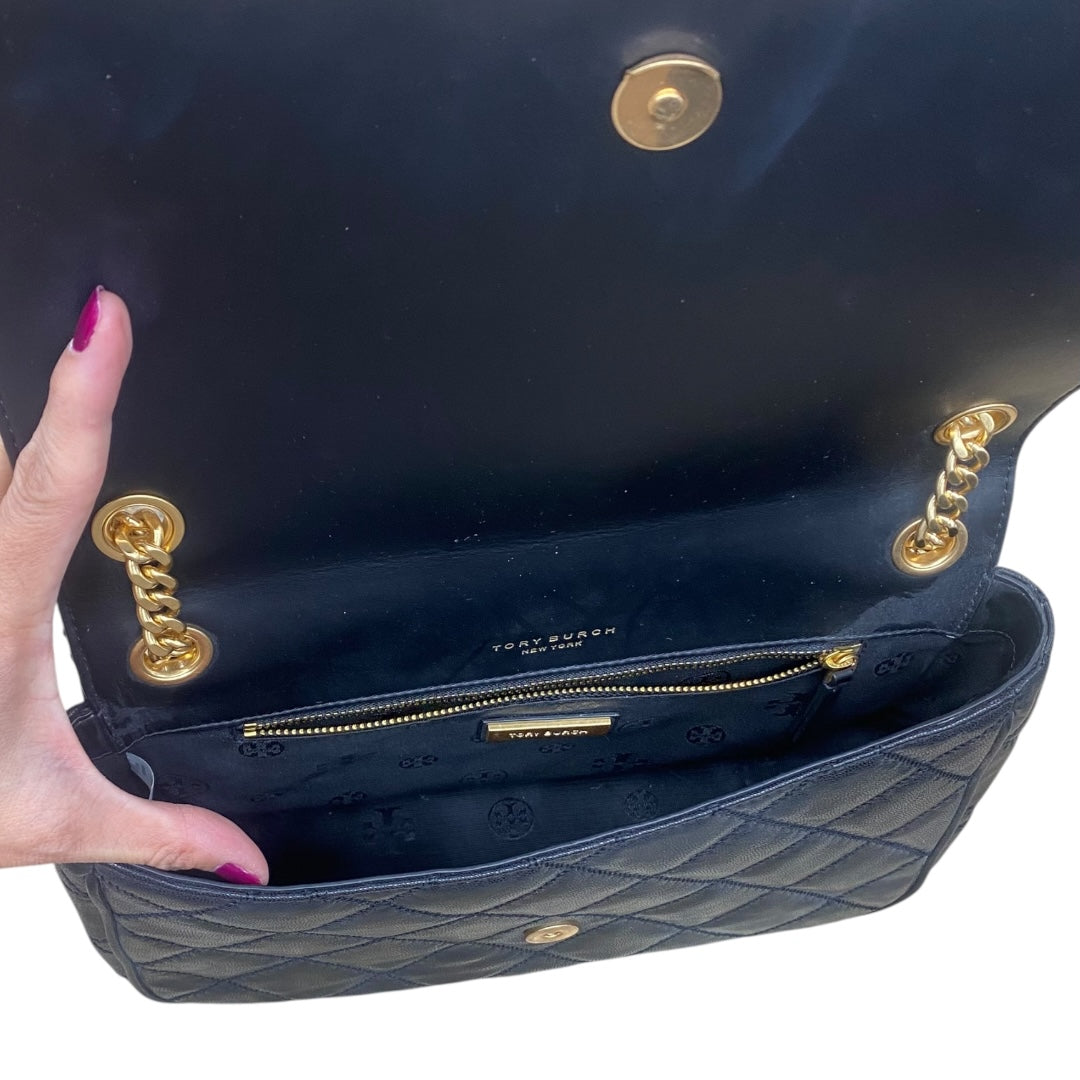 Handbag Designer By Tory Burch In Black & Gold, Size:Large