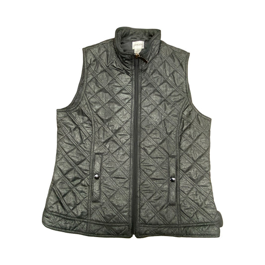 Vest Puffer & Quilted By Chicos In Black & Silver, Size:M