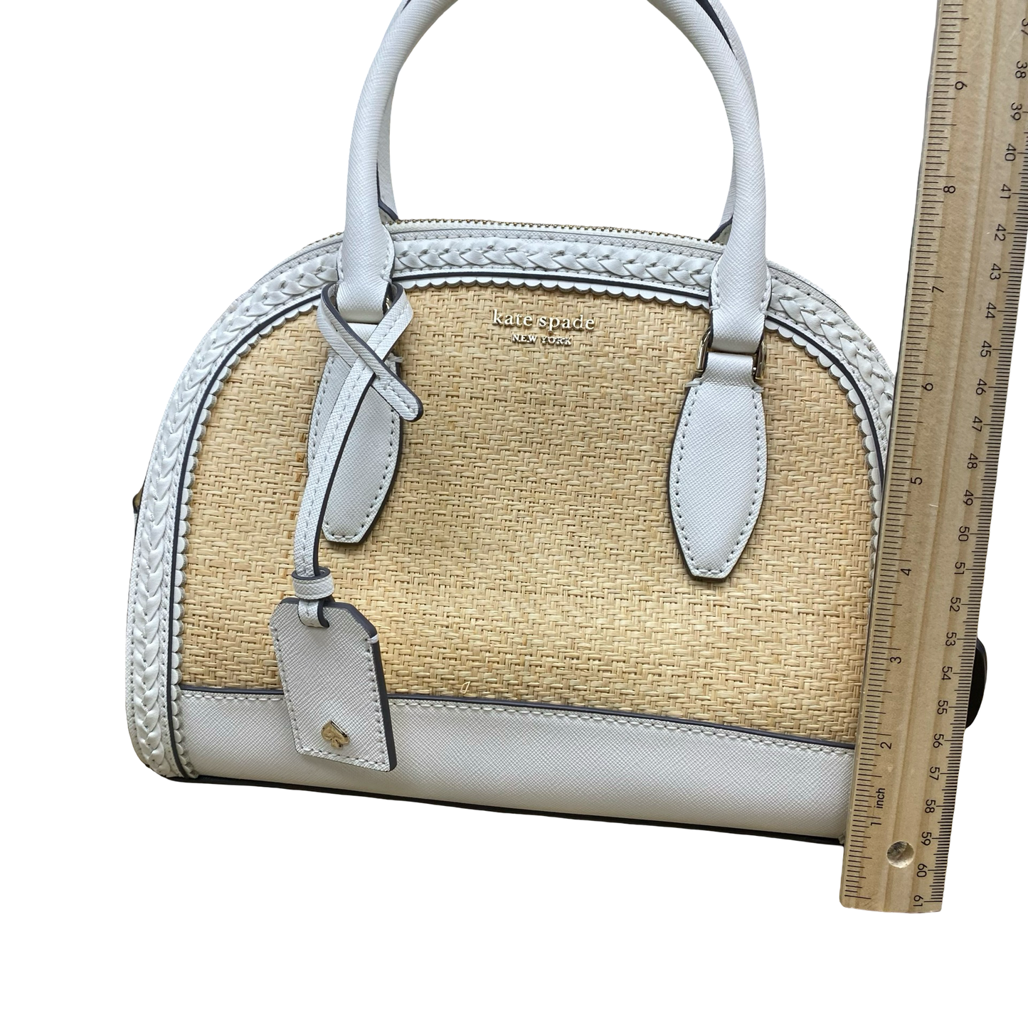 Handbag Designer By Kate Spade In Tan & White, Size:Small