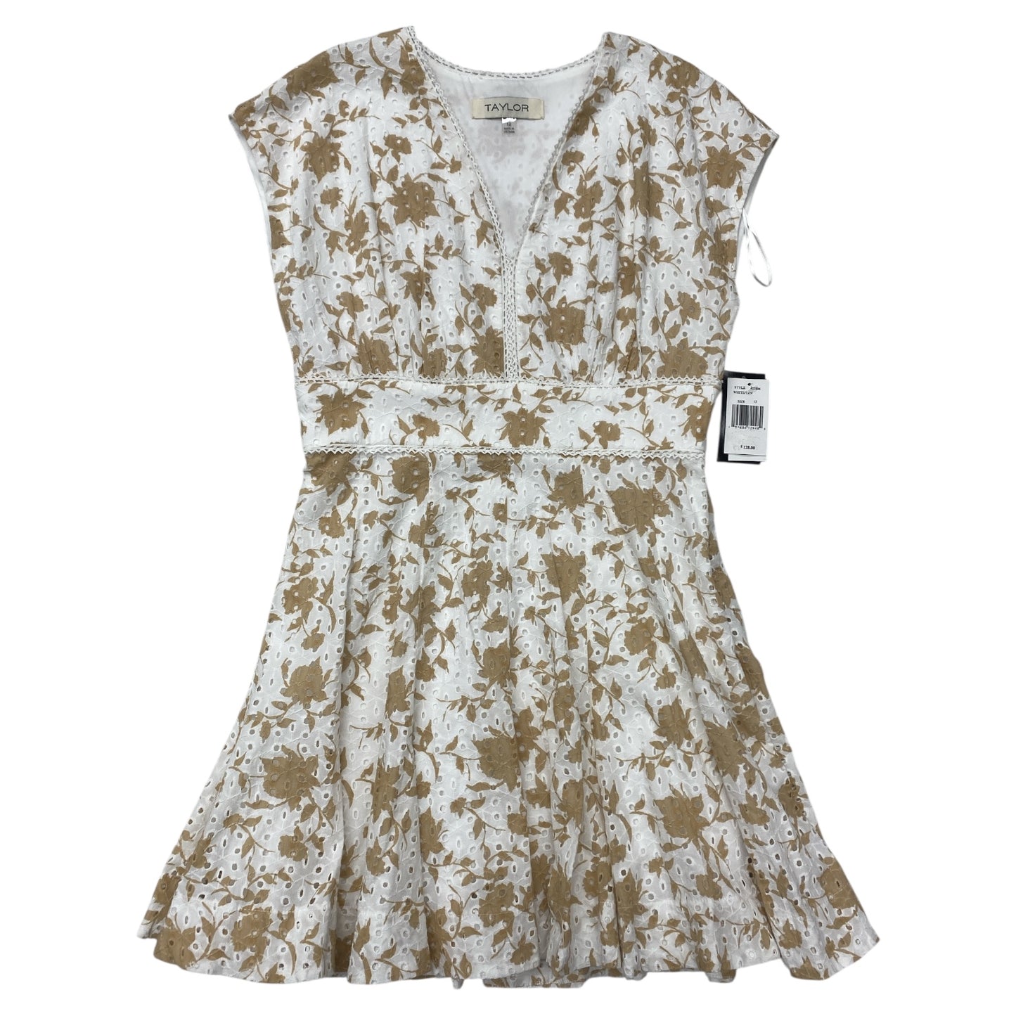 Dress Casual Midi By Taylor In Brown & White, Size:12