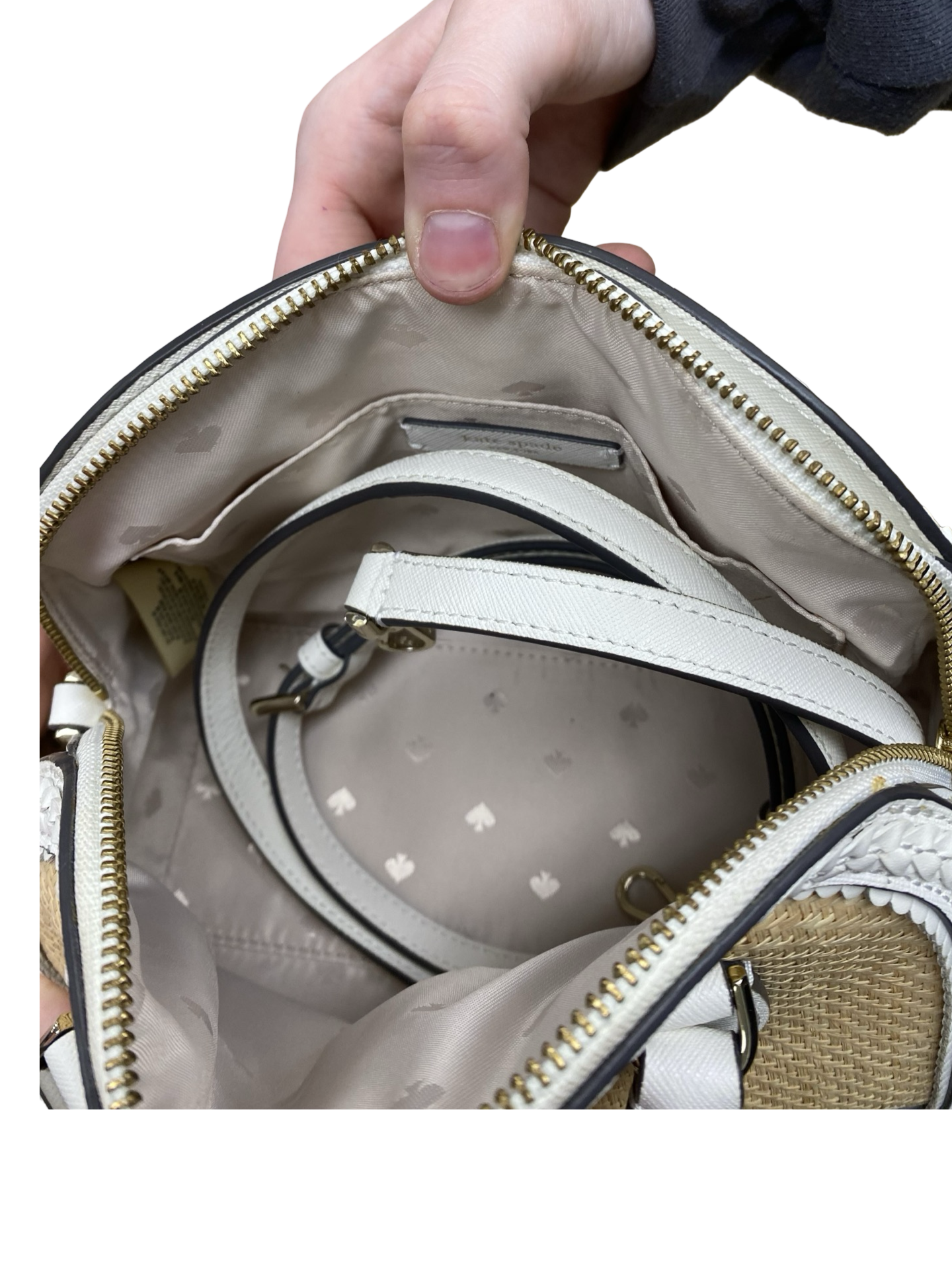 Handbag Designer By Kate Spade In Tan & White, Size:Small