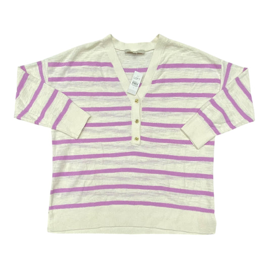 Sweater Cardigan By Loft In Striped Pattern, Size:L