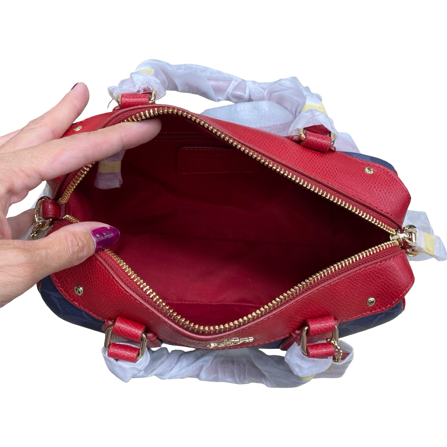 Handbag Designer By Coach In Blue & Red (as is see photos). Size:Small