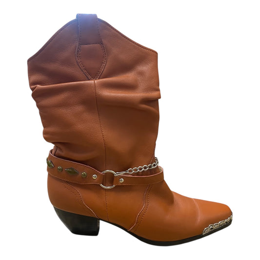 Boots Mid-Calf Heels By Dingo In Brown, Size:8