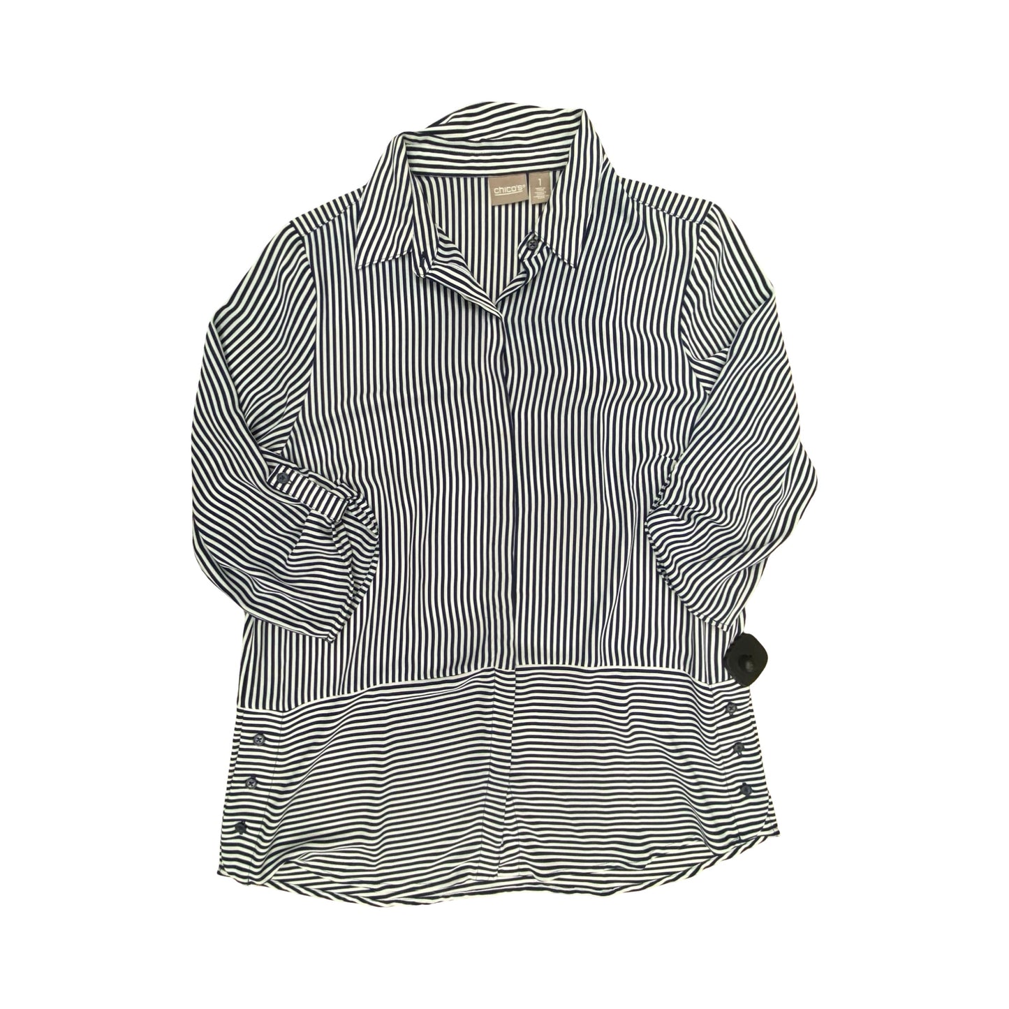 Top 3/4 Sleeve By Chicos In Striped Pattern, Size:M