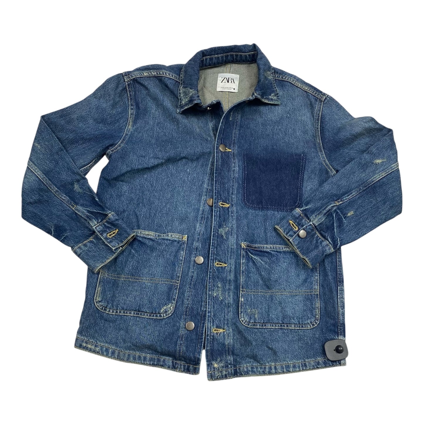 Jacket Denim By Zara In Blue Denim, Size:Xs