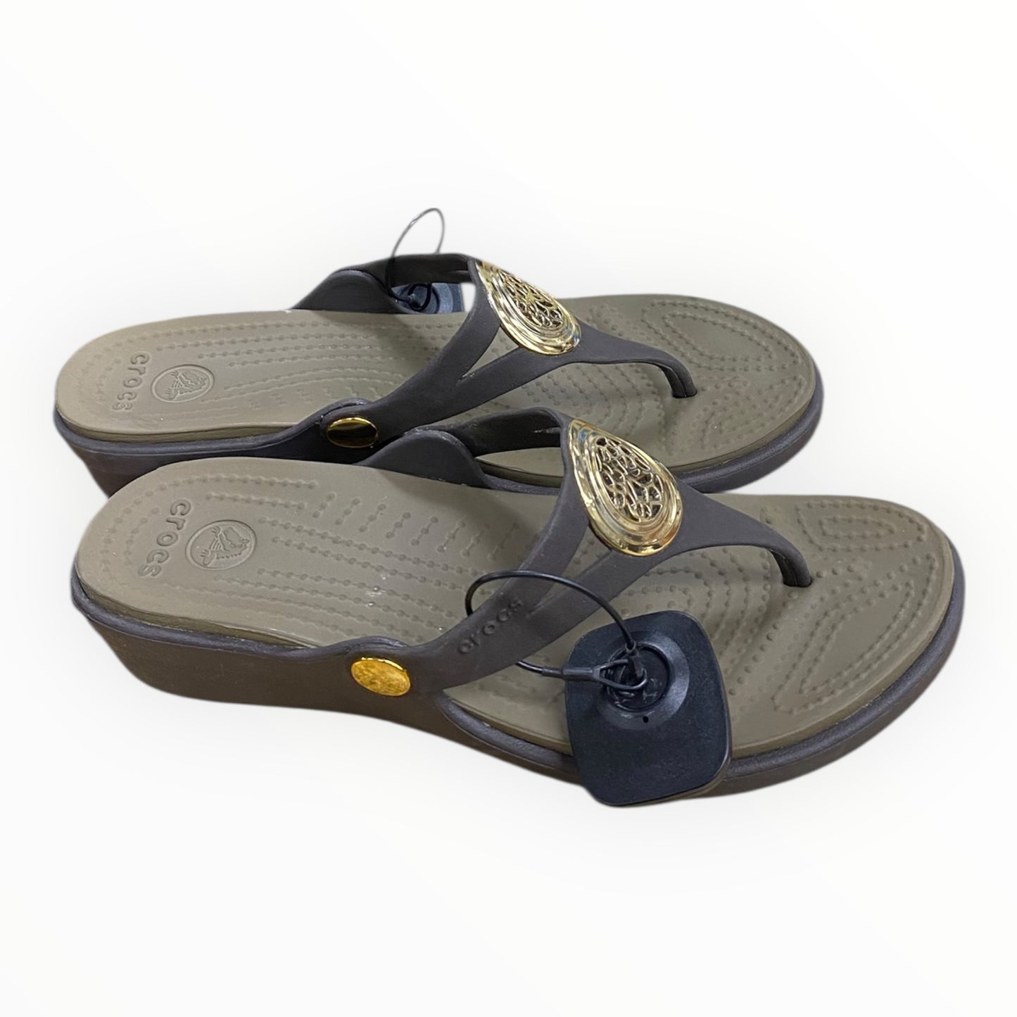 Sandals Heels Block By Crocs In Brown, Size:7