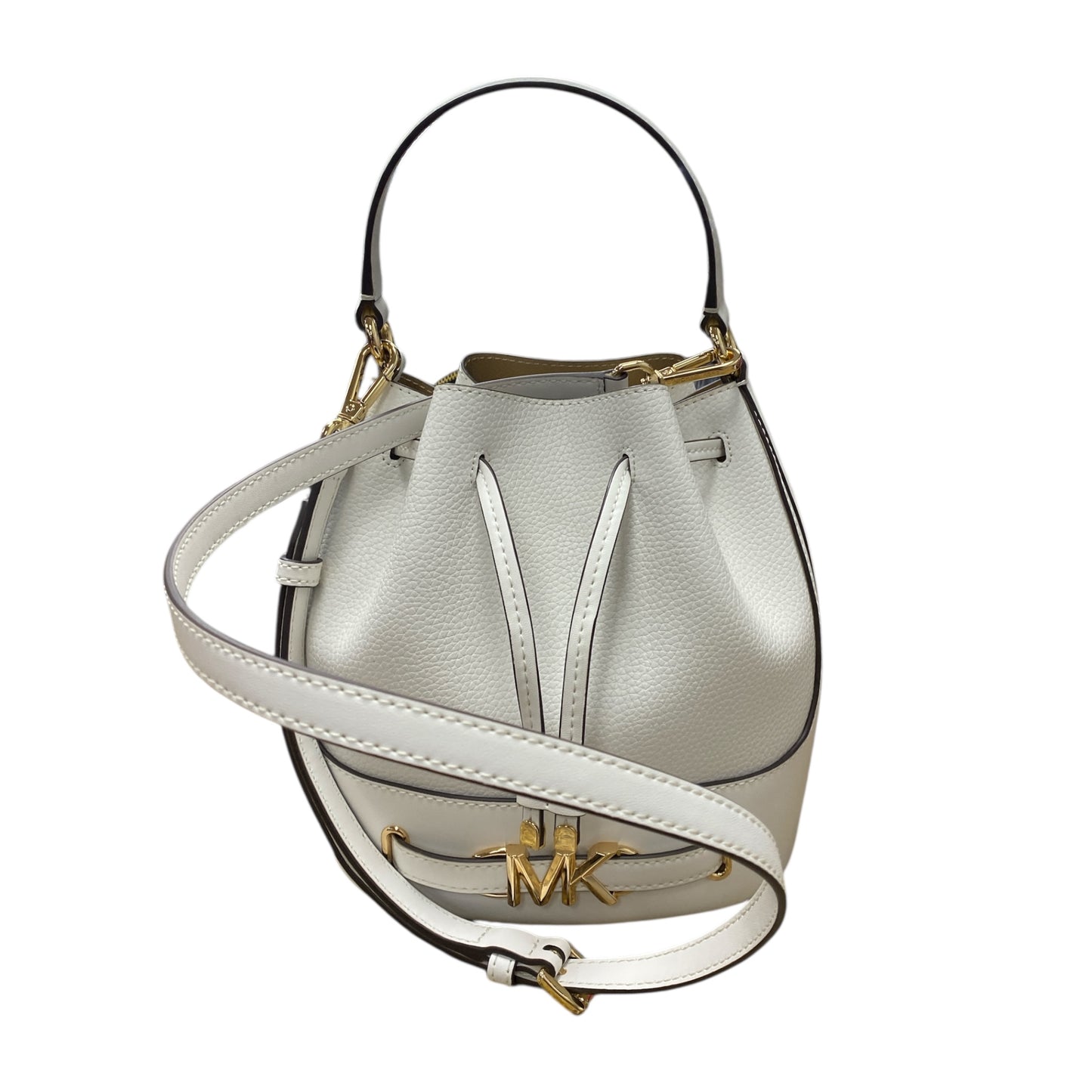 Handbag Designer By Michael Kors In Gold & White, Size:Medium