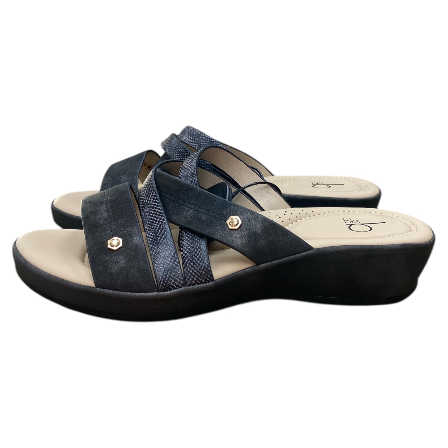 Sandals Flats By Bk In Black, Size:9