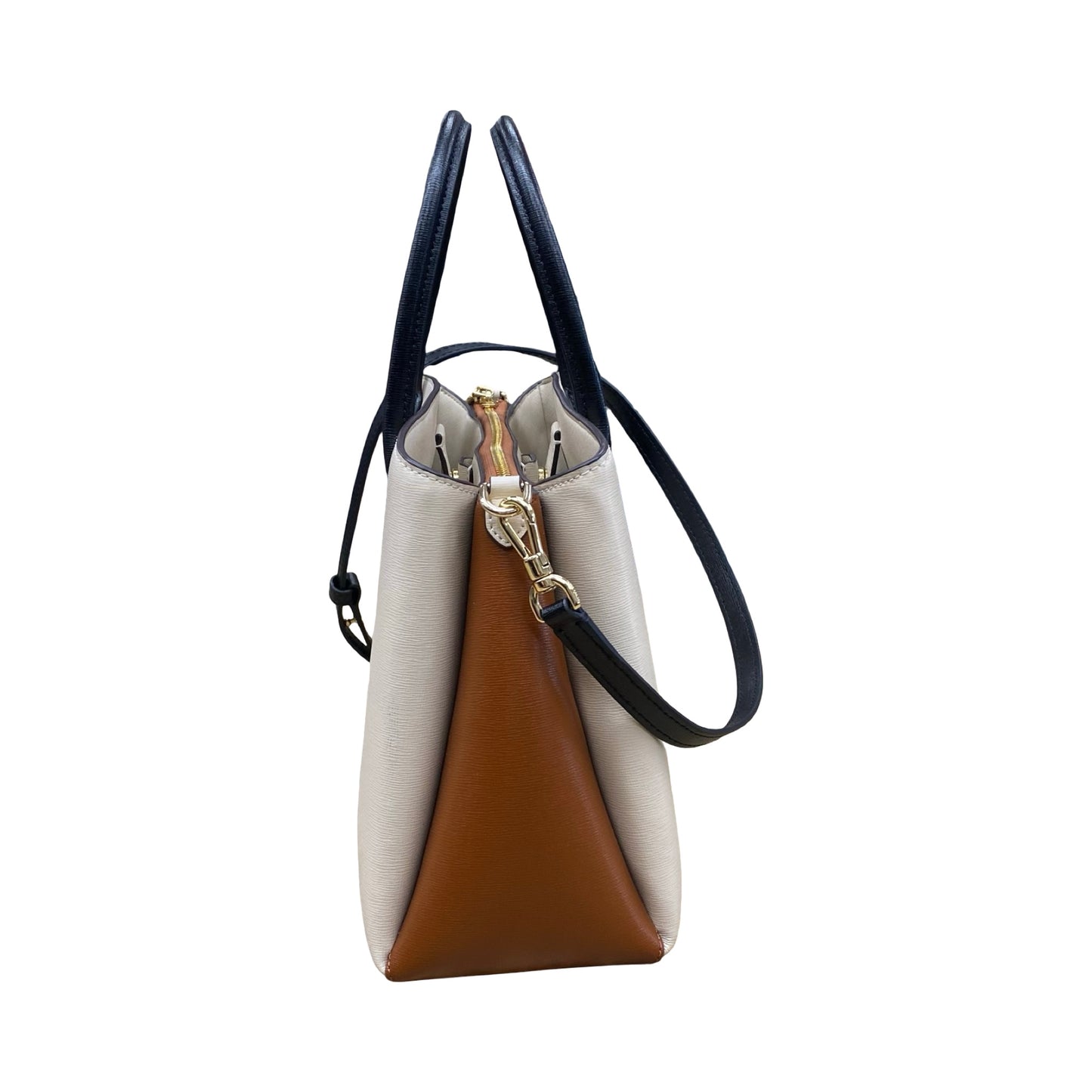 Handbag Designer By Kate Spade In Brown & Cream, Size:Medium (12x8.75x4.5 in)