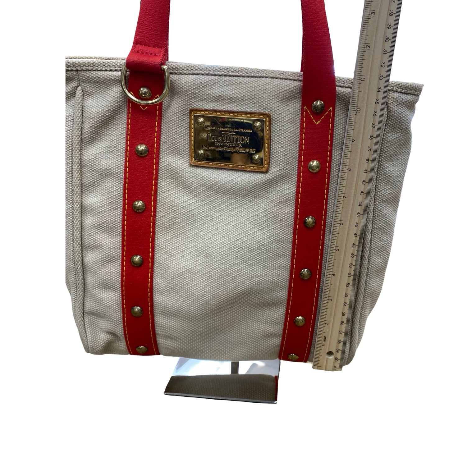 Handbag Luxury Designer By Louis Vuitton In Red & Tan, Size:Medium