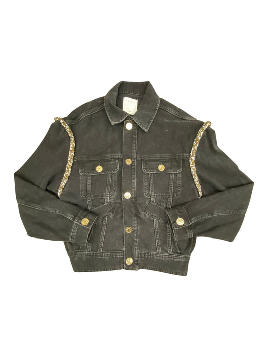 Jacket Designer By Sandro In Black Denim, Size:S