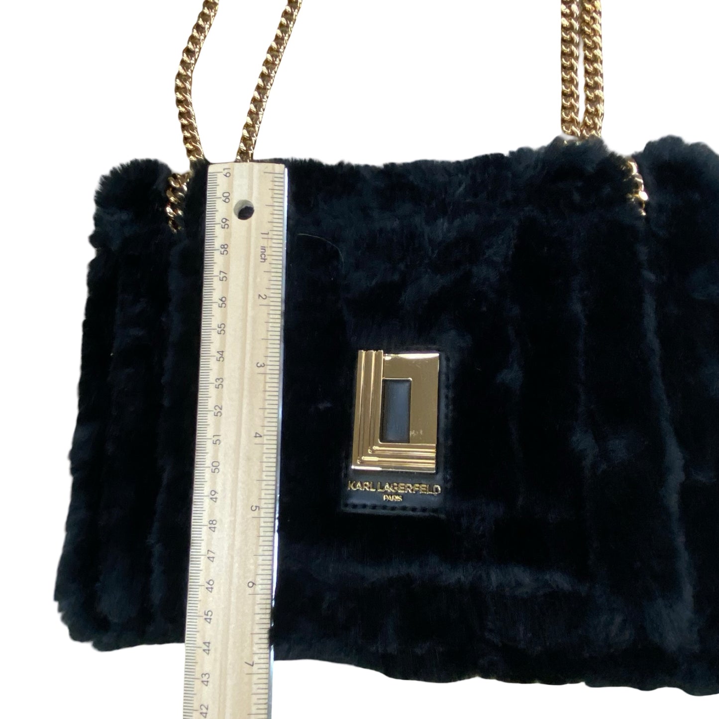 Handbag Designer By Karl Lagerfeld In Black & Gold, Size:Small