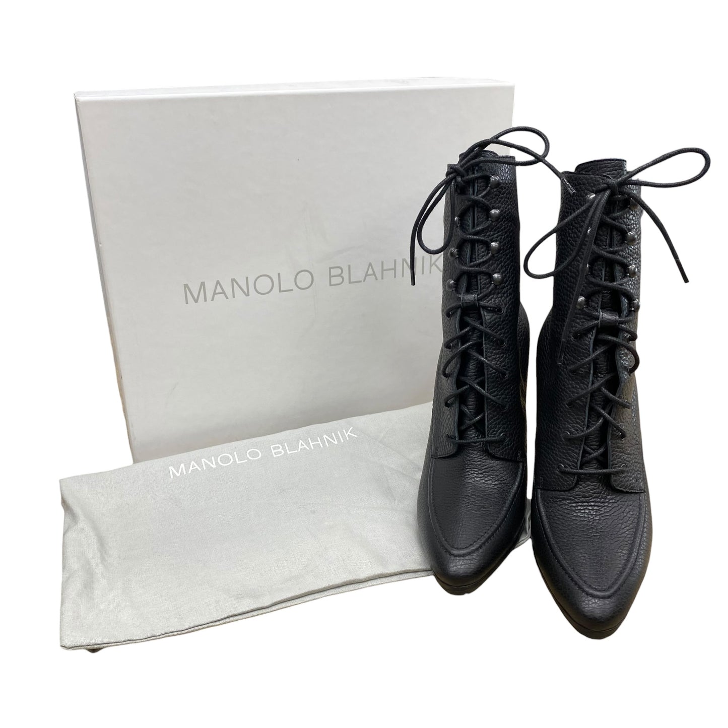 Boots Luxury Designer By Manolo Blahnik In Black, Size:8 (EU38)