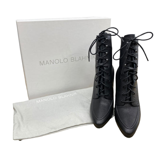 Boots Luxury Designer By Manolo Blahnik In Black, Size:8 (EU38)