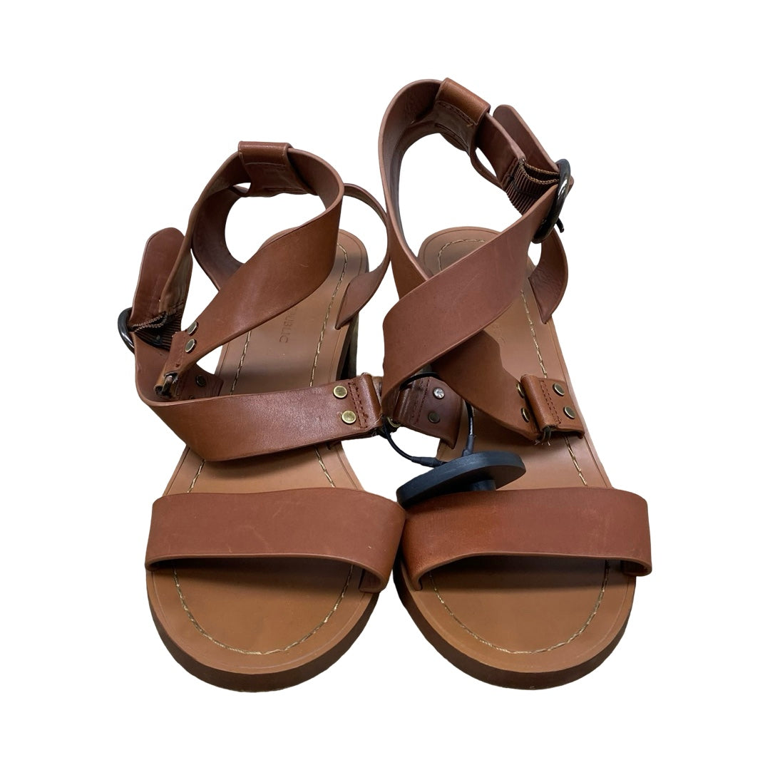 Sandals Heels Block By Banana Republic In Brown, Size:7.5
