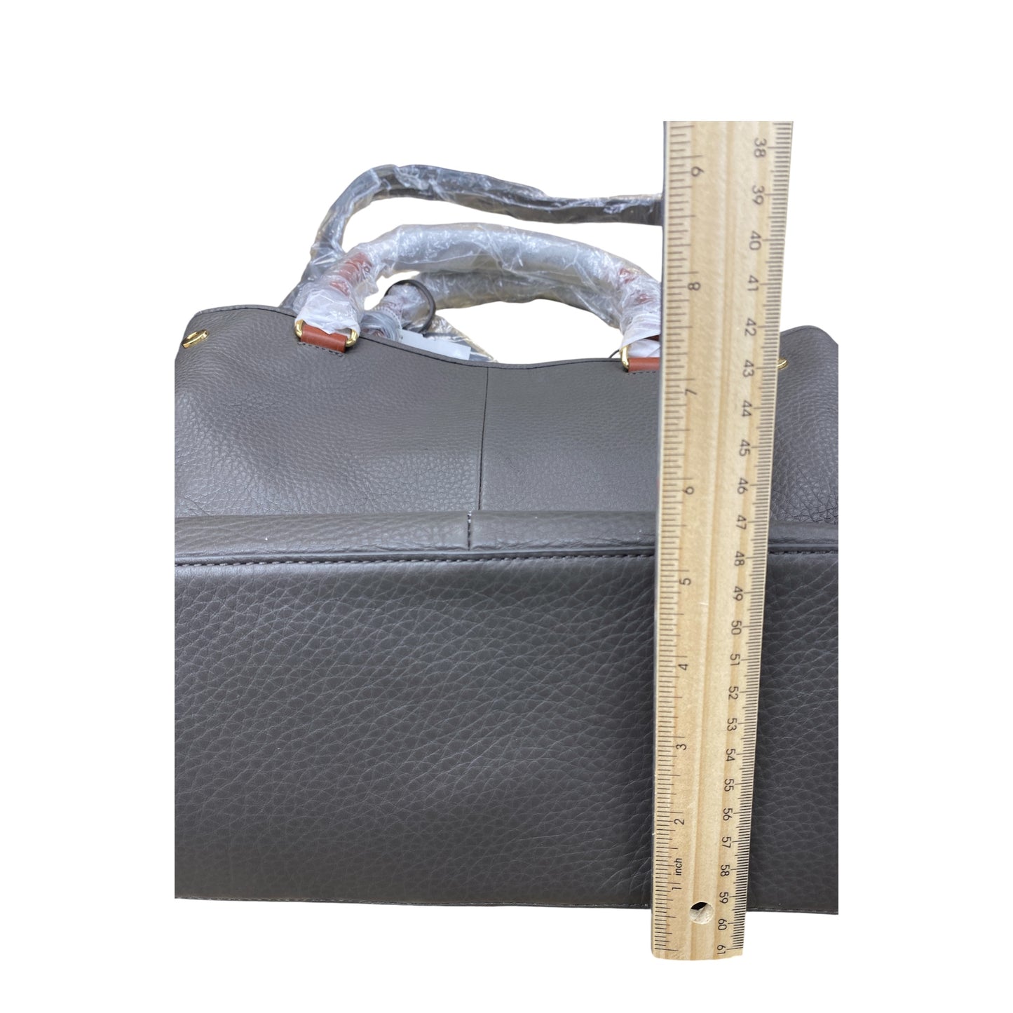 Handbag Leather By Isaac Hazan In Taupe, Size:Large