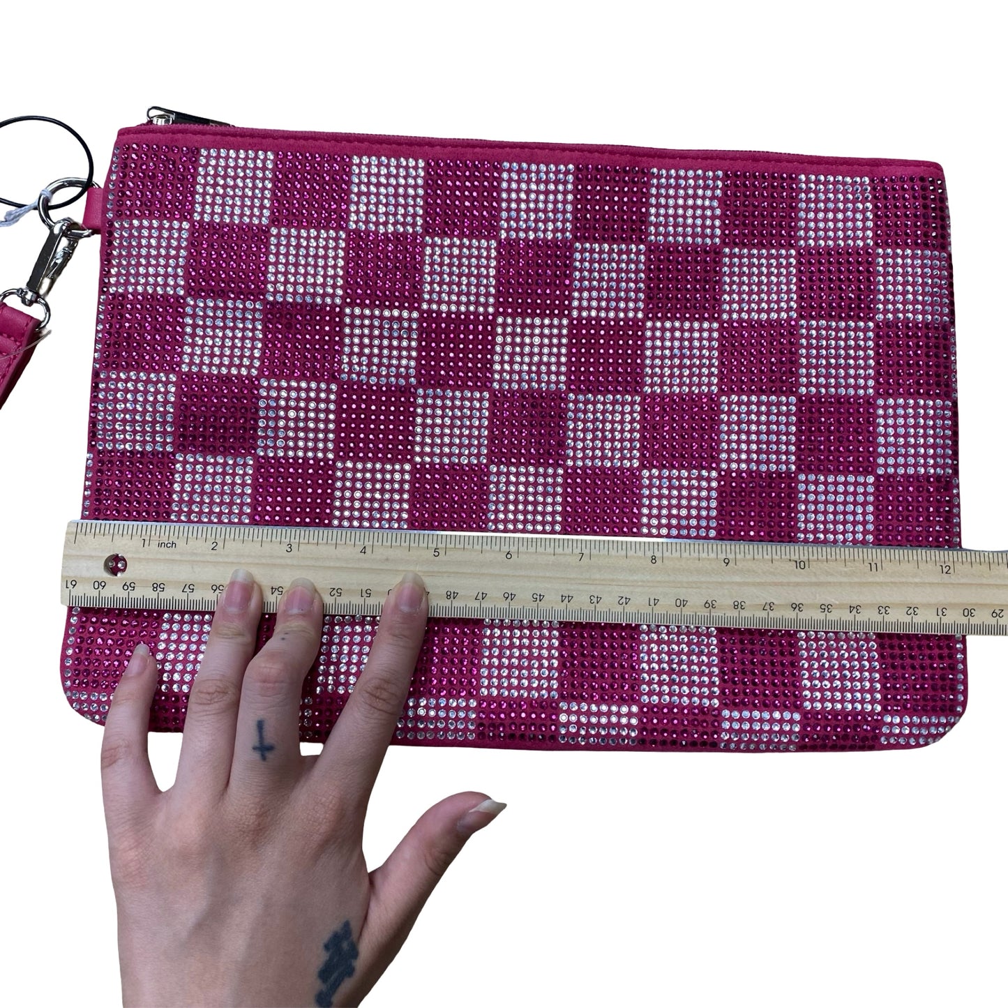 Makeup Bag By Shein In Checkered Pattern, Size:Large
