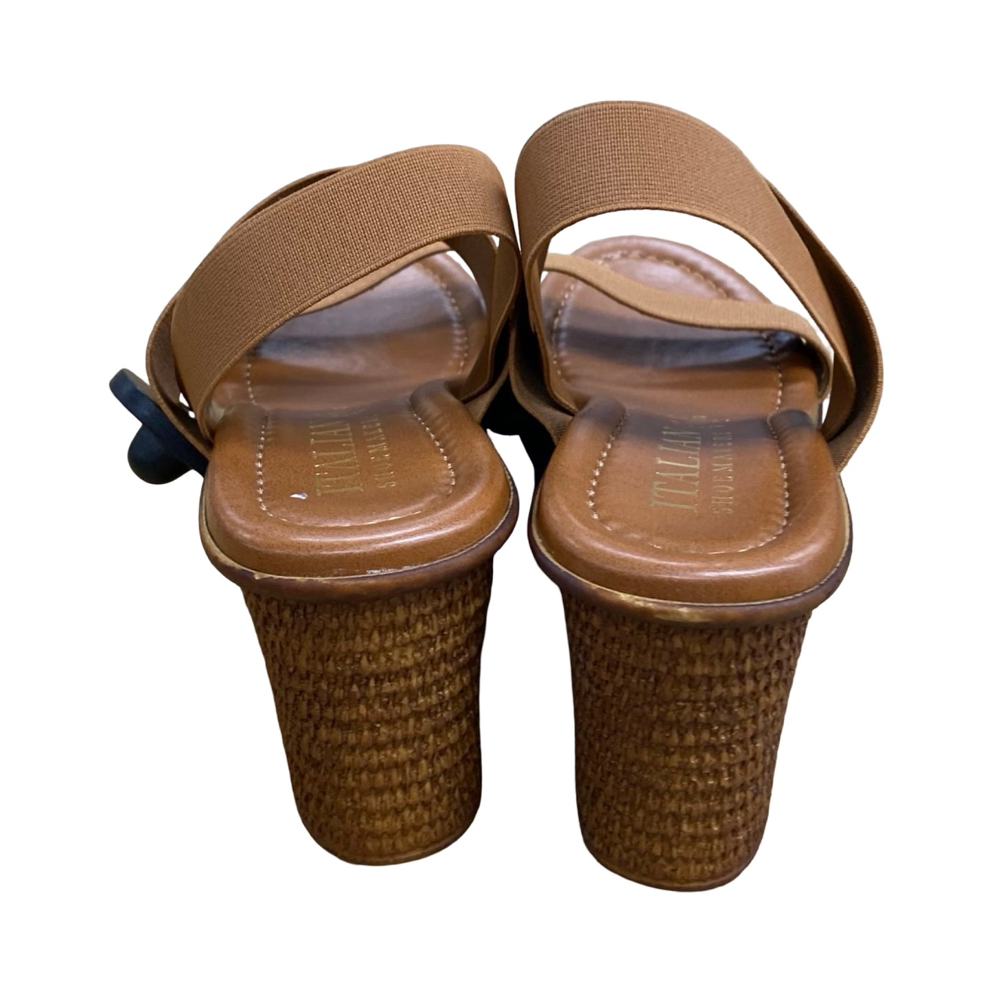 Sandals Heels Wedge By Italian Shoemakers In Brown, Size:8