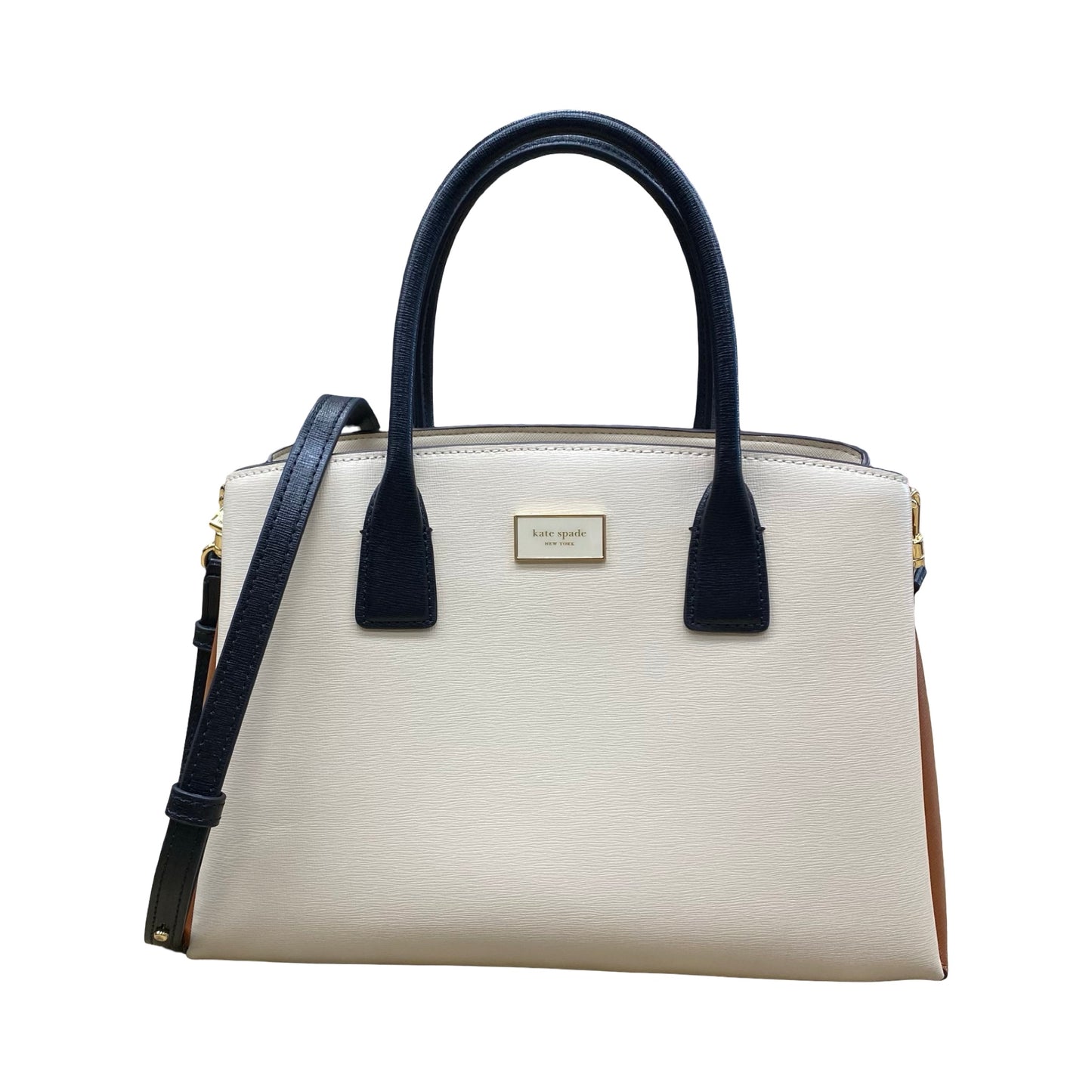 Handbag Designer By Kate Spade In Brown & Cream, Size:Medium (12x8.75x4.5 in)