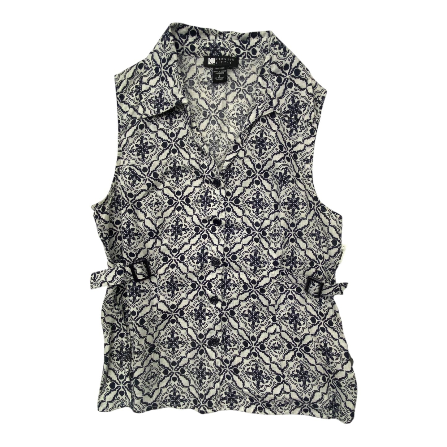 Top Sleeveless By Carole Little In Blue & White, Size:L