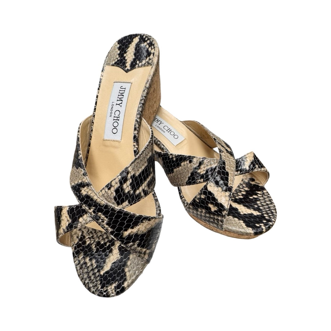 Sandals Luxury Designer By Jimmy Choo In Animal Print, Size:9 (EU39.5)