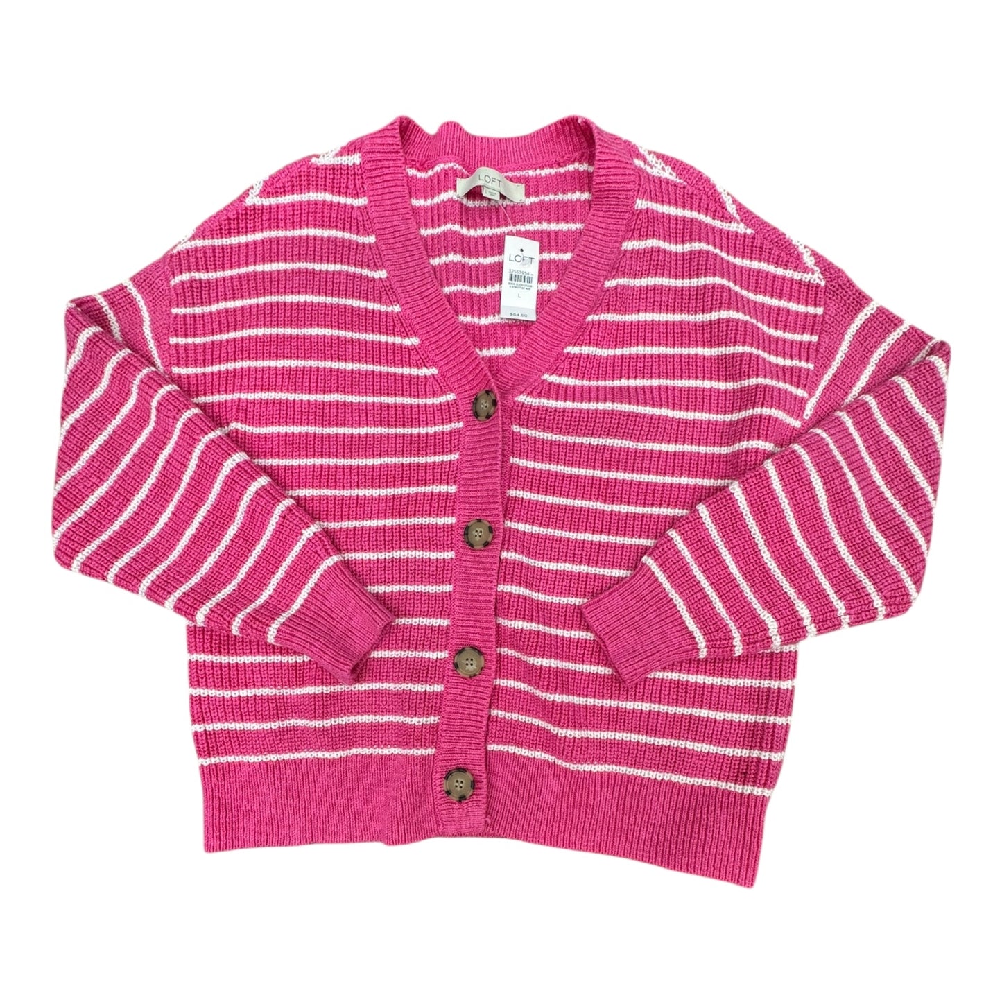Sweater Cardigan By Loft In Striped Pattern, Size:L