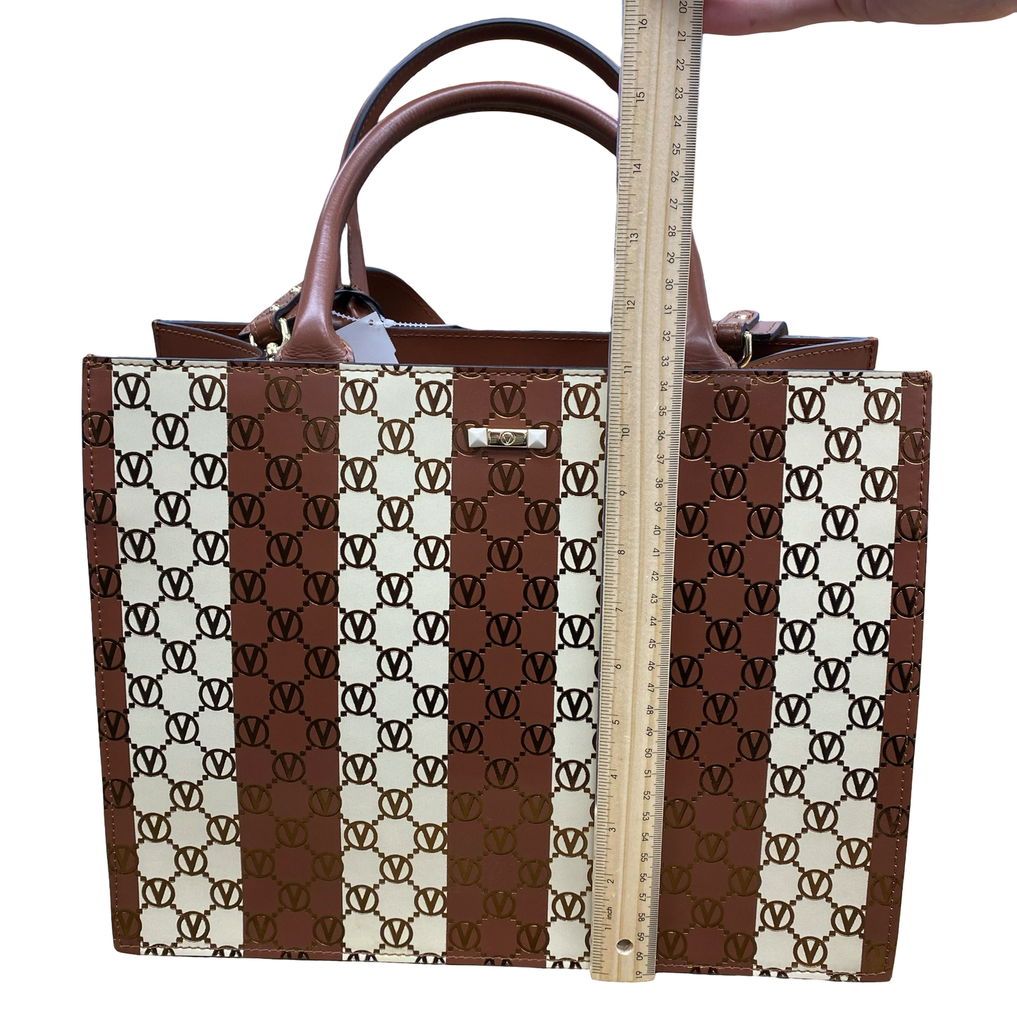Handbag Designer By Valentino-Mario In Brown & Cream, Size:Large